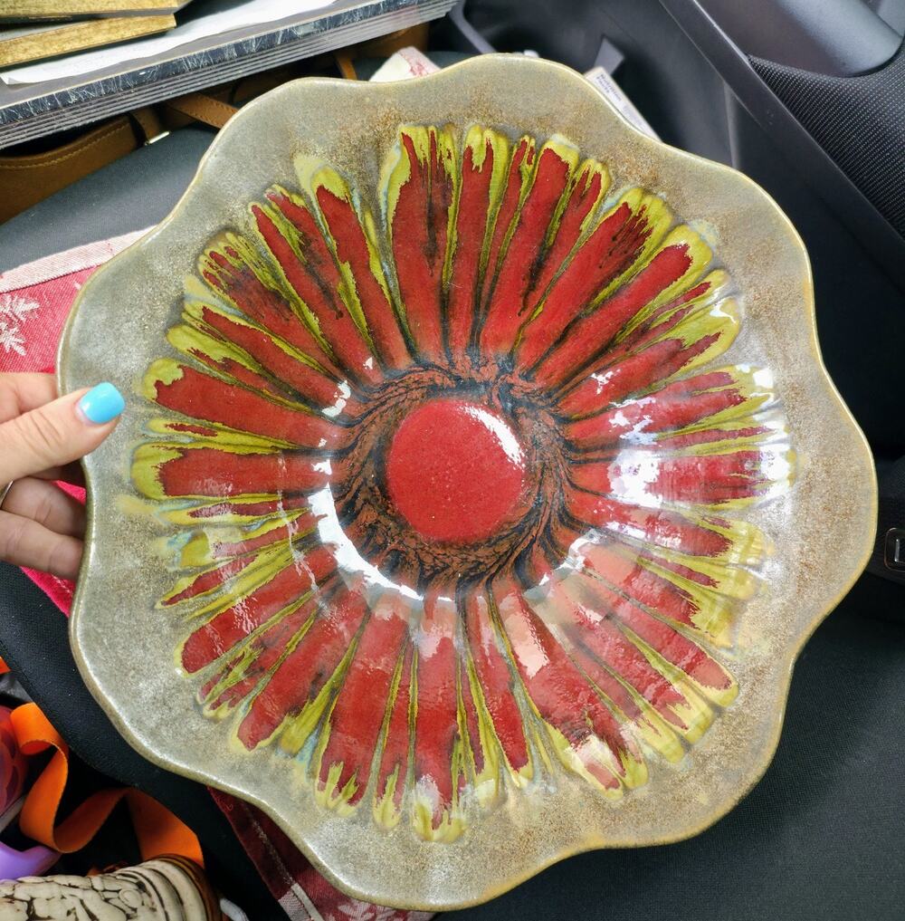 Vintage Studio Pottery Pedestal Bowl | Drip Glaze Art Ceramic | MCM Abstract...